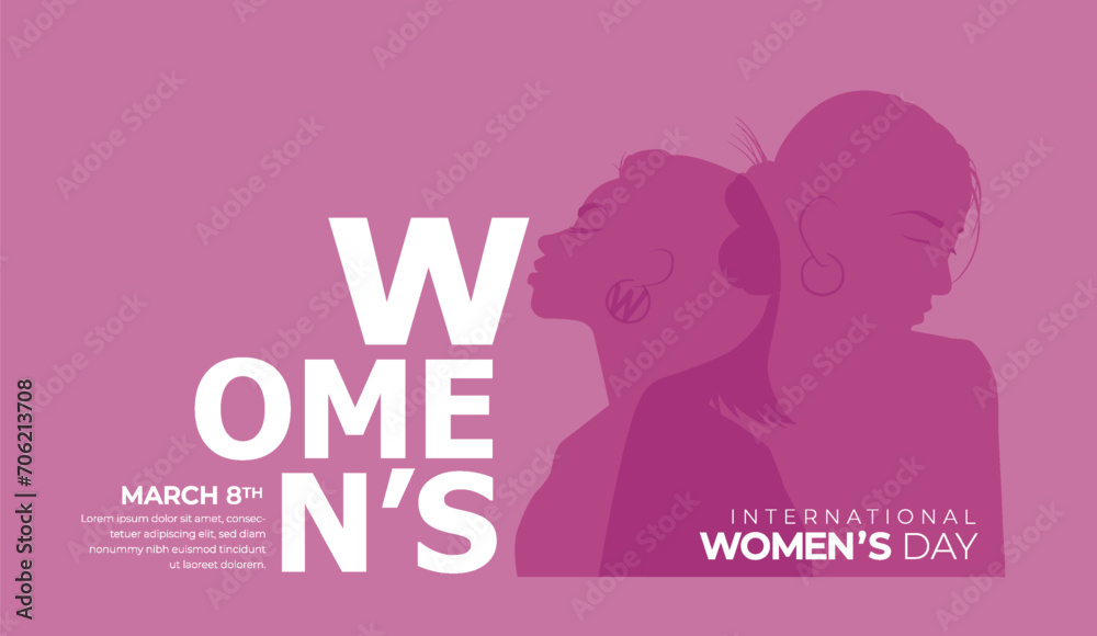 8 March, Happy International Women's Day, Women's History Month banner. Vector illustration. 8 March, Happy International Women's Day, Women's History Month banner. Vector illustration.