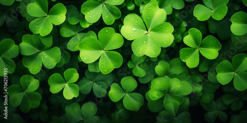 Background with green clover leaves for Saint Patrick's day Shamrock as a symbol of fortune 