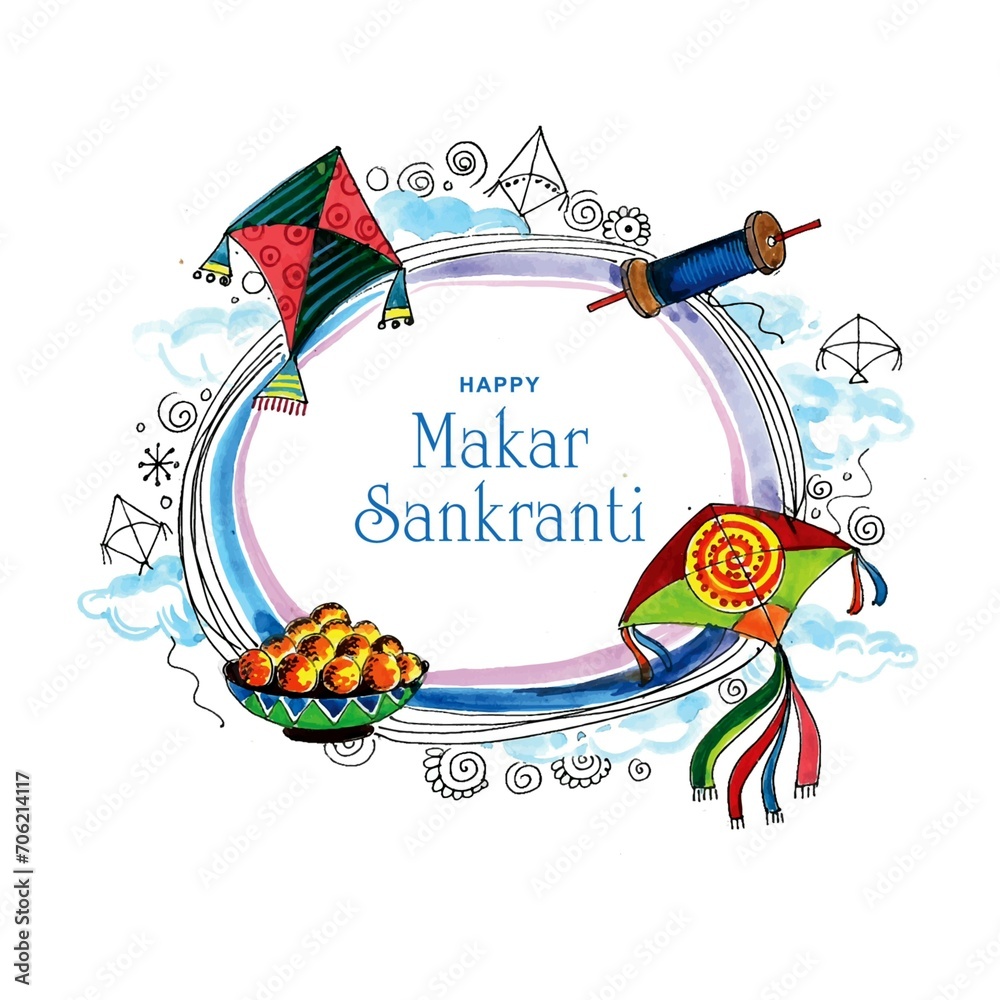 Happy Makar Sankranti Post and Flyer Template. Makar Sankranti Festival of Kites Social Media Post and Background Design Vector Illustration.
