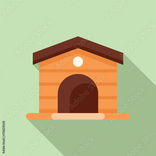 Dog kennel icon flat vector. Pet care home cabin. Creature backyard