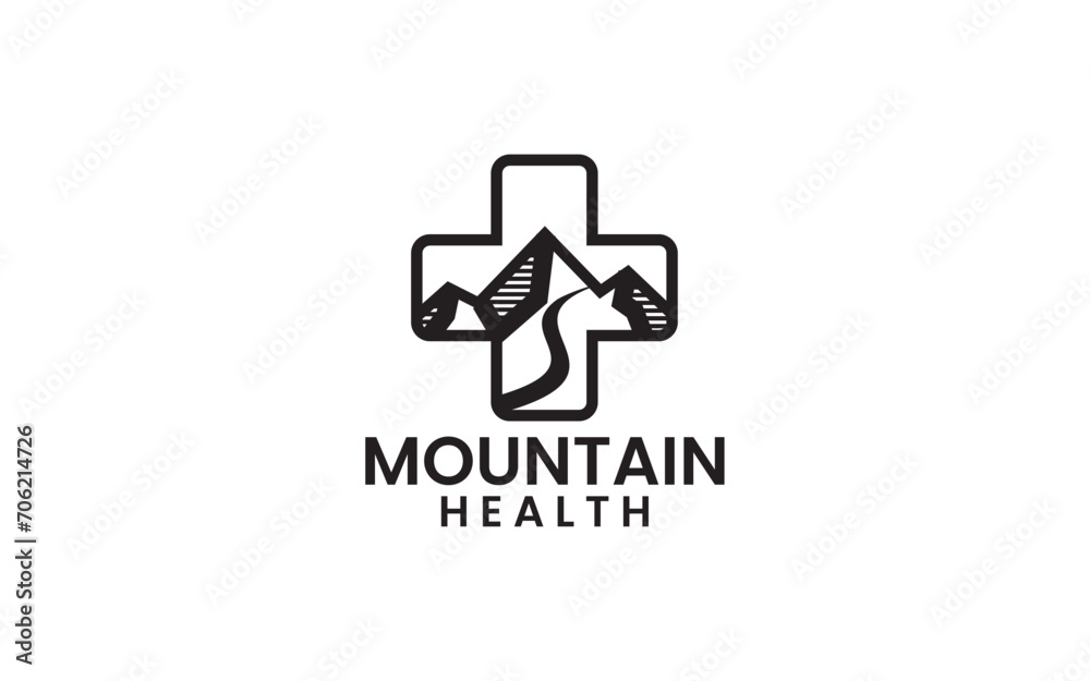 Medical cross mountain outdoor logo design Medical cross mountain outdoor logo design