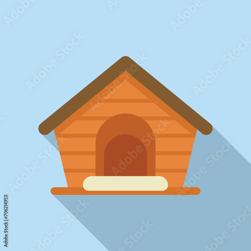 Wooden dog kennel icon flat vector. Cabin space. Cottage hut puppy