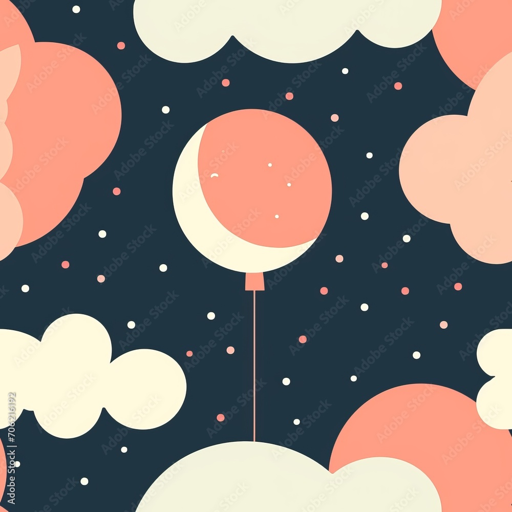 Seamless Patterns for prints | Gentle Moon Balloon 2D Illustration: A dreamy illustration of a balloon shaped like the moon, exuding a calm and soothing atmosphere. Seamless Patterns for prints | Gentle Moon Balloon 2D Illustration: A dreamy illustration of a balloon shaped like the moon, exuding a calm and soothing atmosphere.