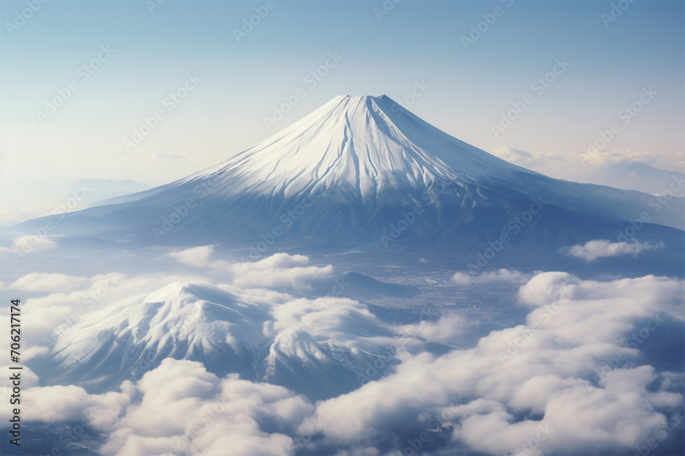 空撮・冬・雲海の中の富士山