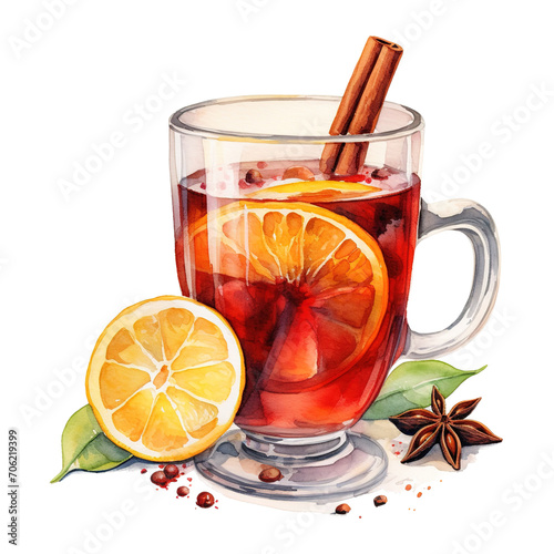 Hot Toddy, Beverages Illustration. Watercolor Style. AI Generated