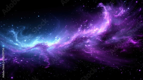  a computer generated image of a purple and blue space filled with stars and a large black hole in the center of the image.