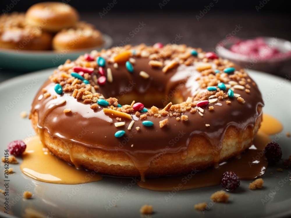 Glazed doughnut, famous dessert in cinematic, studio lighting and background, food photography Glazed doughnut, famous dessert in cinematic, studio lighting and background, food photography