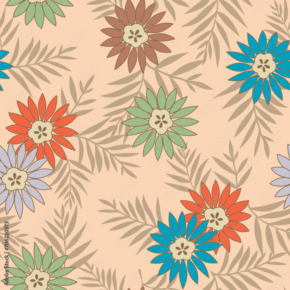 Japanese Wild Star Flower Leaf Vector Seamless Pattern