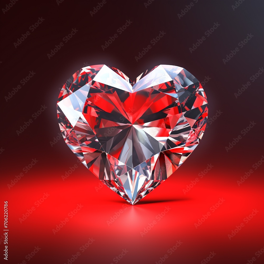 Shiny diamond heart on a dark background. 3D rendering.AI.
