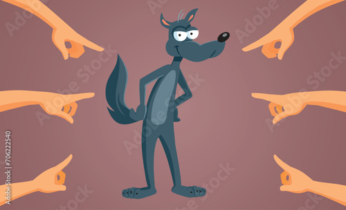 People Blaming the Wolf for Everything Vector Cartoon illustration. Villain found guilty by the mob in a fairytale story 
