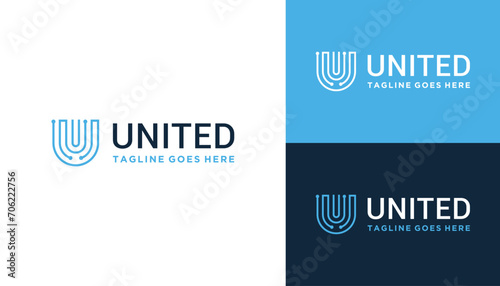 Modern Initial Letter U With Digital Wire Line Dotted Logo Design