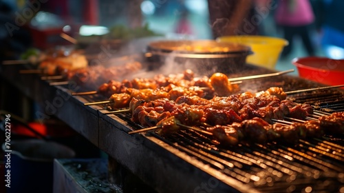 Focus selection  Thai street food options  including grilled pork vendors