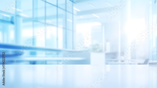 light blue modern office scene background. Generative AI illustration 