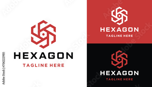 Modern Rotating Hexagon With Simple Geometric Line Art Logo Design photo