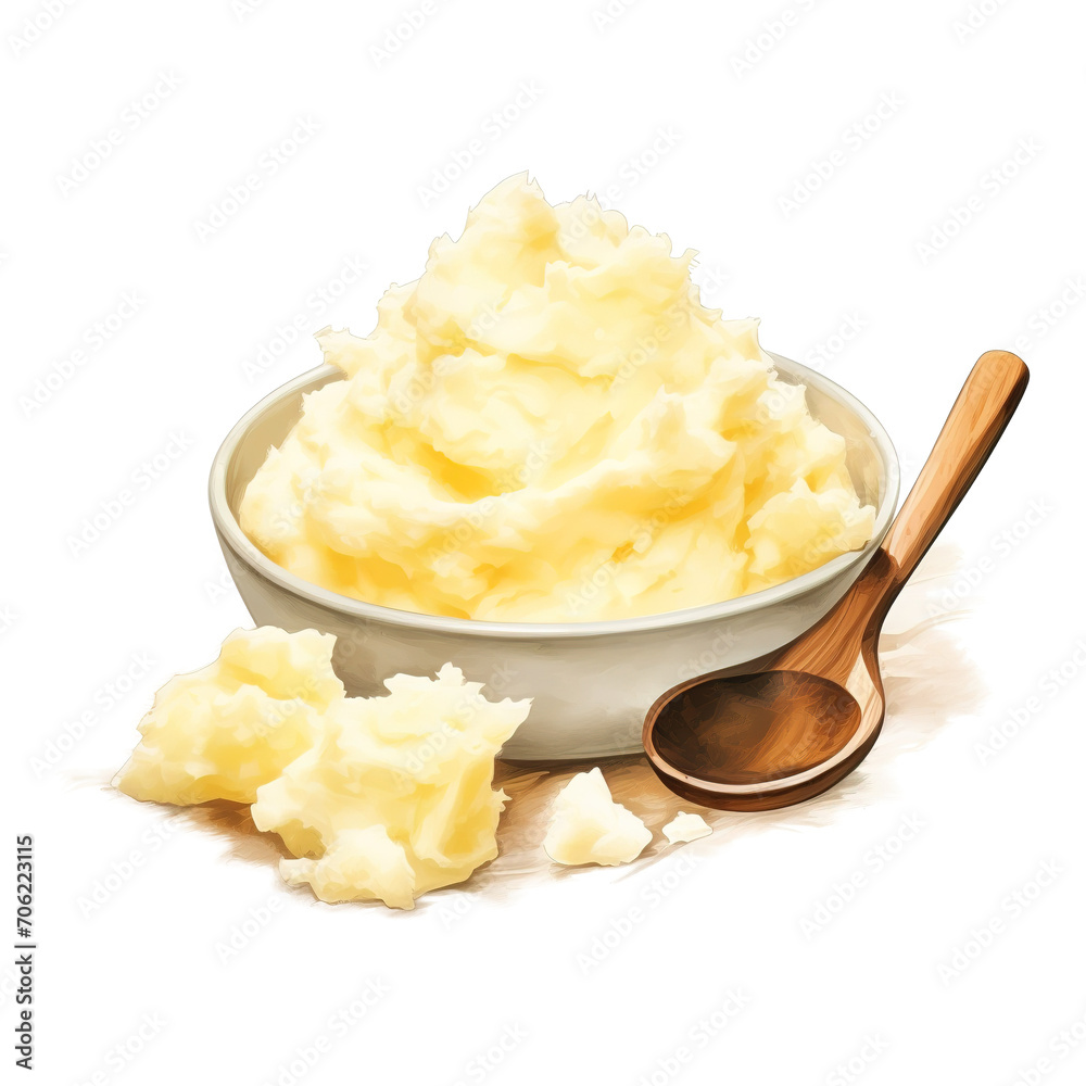 Mashed Potatoes, Foods Illustration. Watercolor Style. AI Generated Mashed Potatoes, Foods Illustration. Watercolor Style. AI Generated