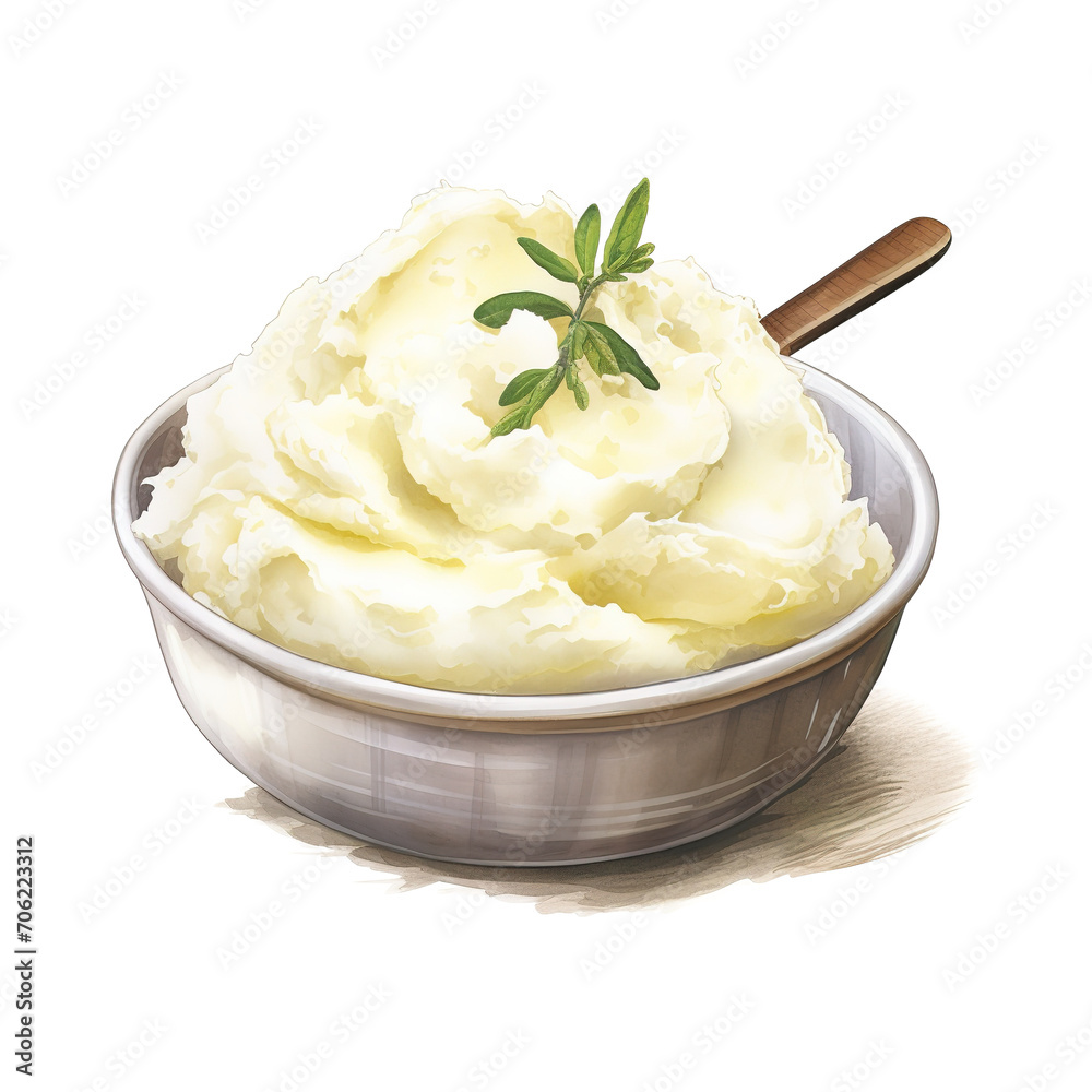 Mashed Potatoes, Foods Illustration. Watercolor Style. AI Generated Mashed Potatoes, Foods Illustration. Watercolor Style. AI Generated