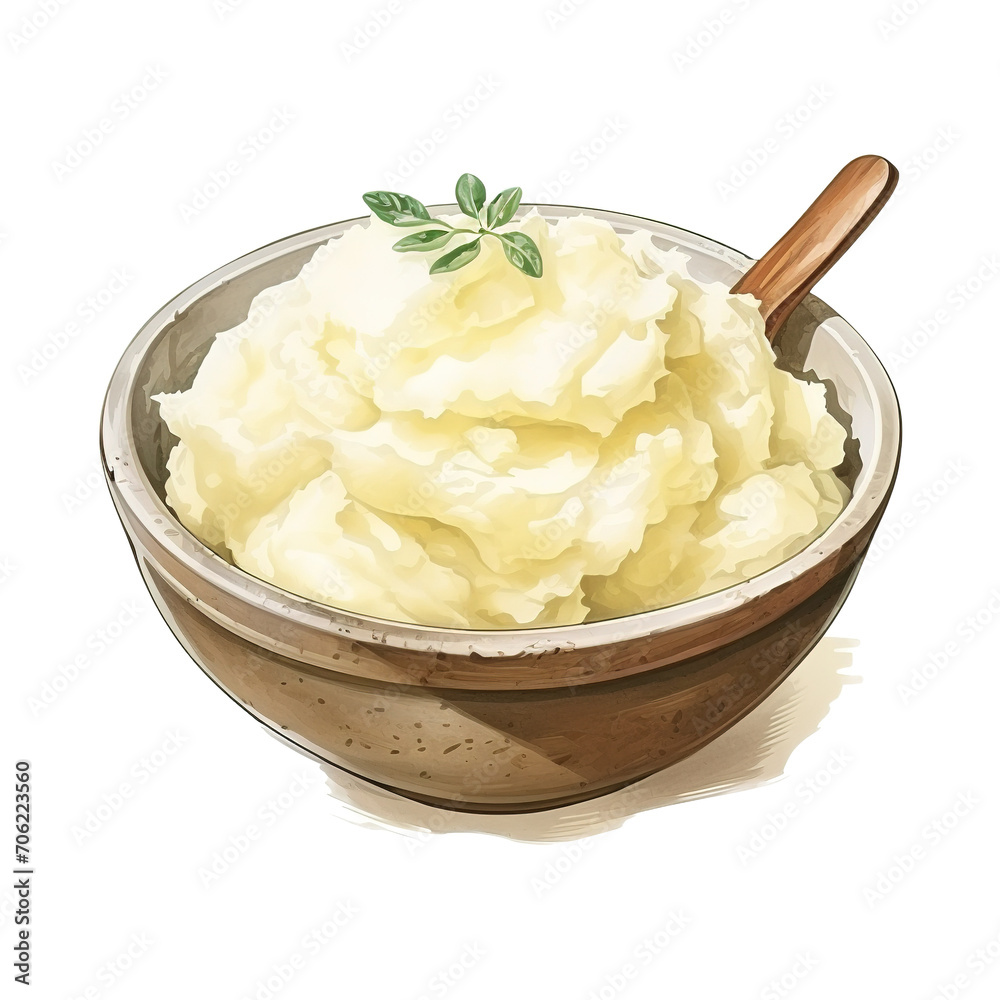 Mashed Potatoes, Foods Illustration. Watercolor Style. AI Generated Mashed Potatoes, Foods Illustration. Watercolor Style. AI Generated