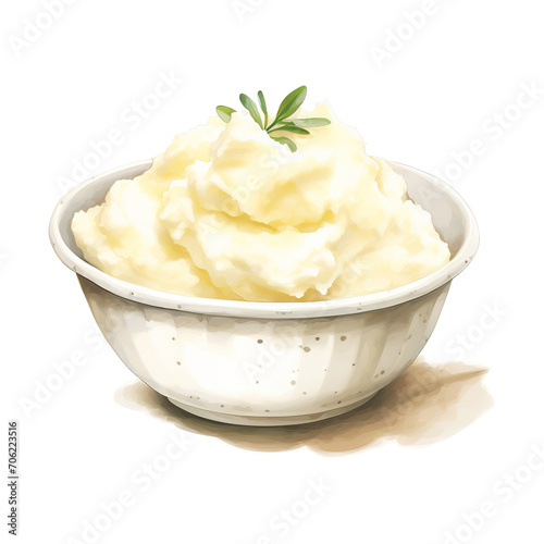 Mashed Potatoes, Foods Illustration. Watercolor Style. AI Generated