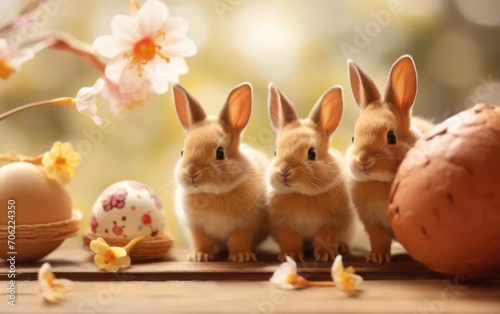 Rabbit with easter eggs and blossom