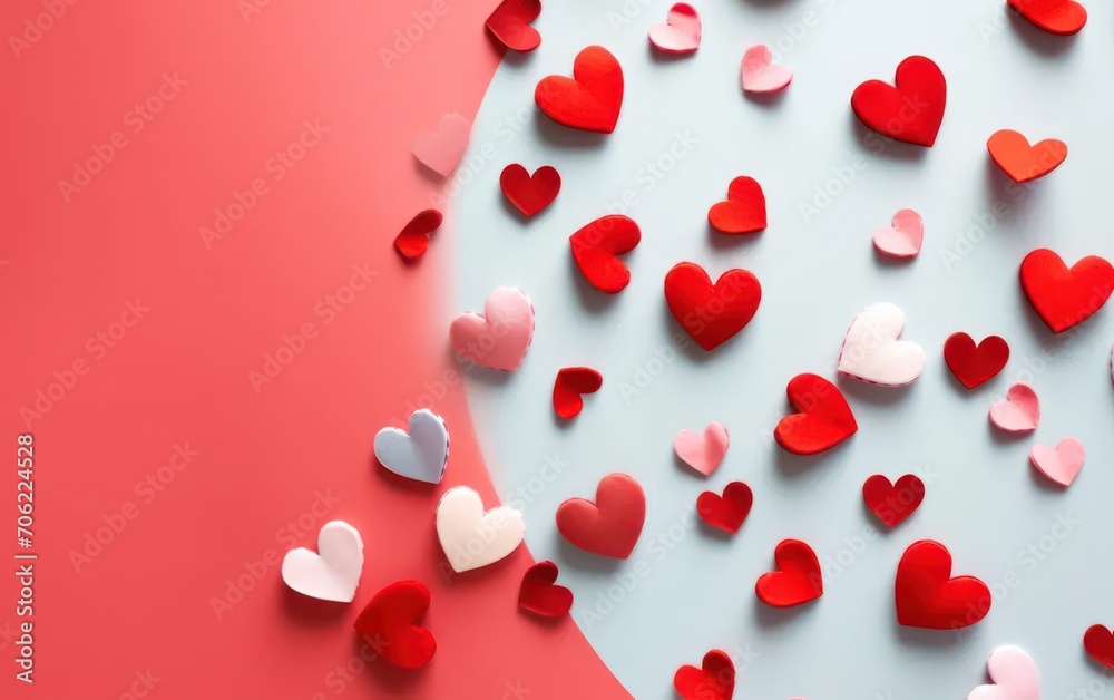 Mini red hearts on background, concept love card, concept Valentine. Generative AI