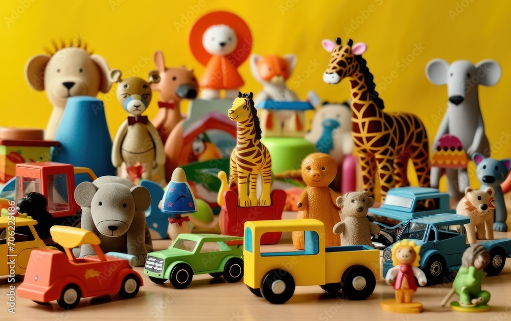 Obraz premium Kid toys background. Copy space for text. Generative AI