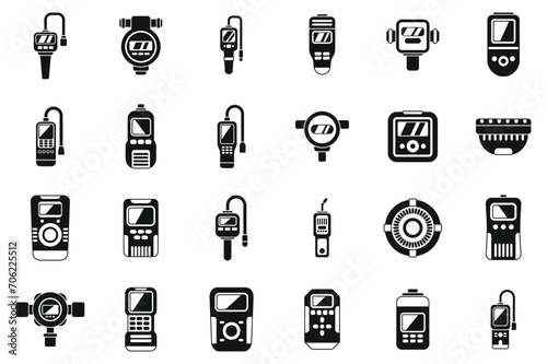 Gas detector icons set simple vector. Meter instrument. Home leak accident