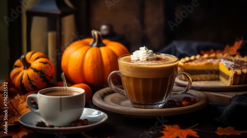 Cozy Autumn Scene with Coffee and Pie