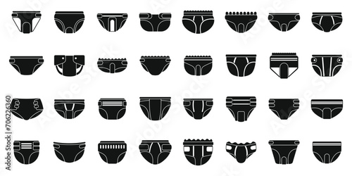 Adult diaper icons set simple vector. Layer sanitary. Pad mattress photo