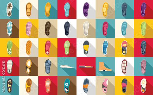 Orthopedic insoles icons set flat vector. Footwear insole. Sole support