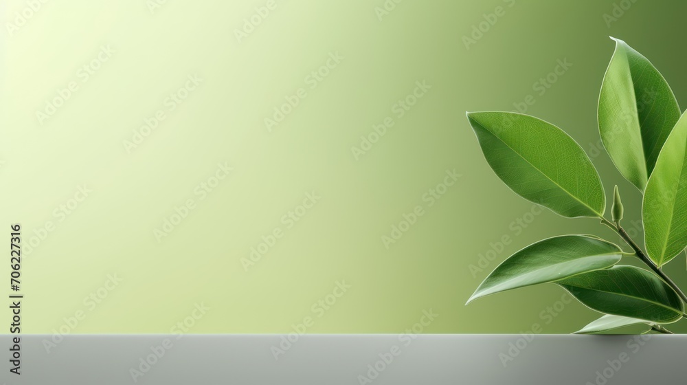 Fresh Green Leaves on Gradient Background