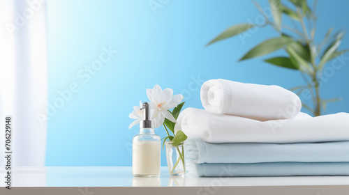 Fresh White Linens, Cream Dispenser, and Blooming Orchids for Luxury Beauty, Cosmetic, Skincare, Body Care, Aromatherapy, Spa Product Display Background