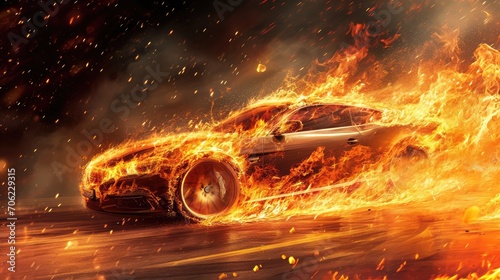The speeding car was engulfed in flames  AI generated Image