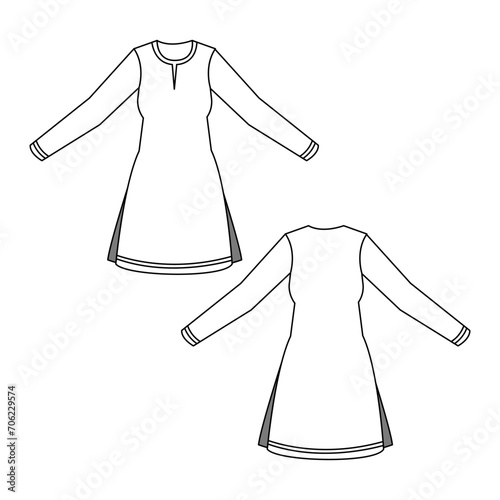 Indian Kurti Women Dress Flat Art Icon Sign Symbol Outline Design Vector
