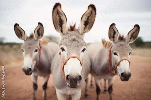 group of donkeys with ears perked up