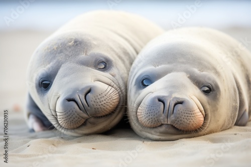 baby elephant seals resting in beach sand