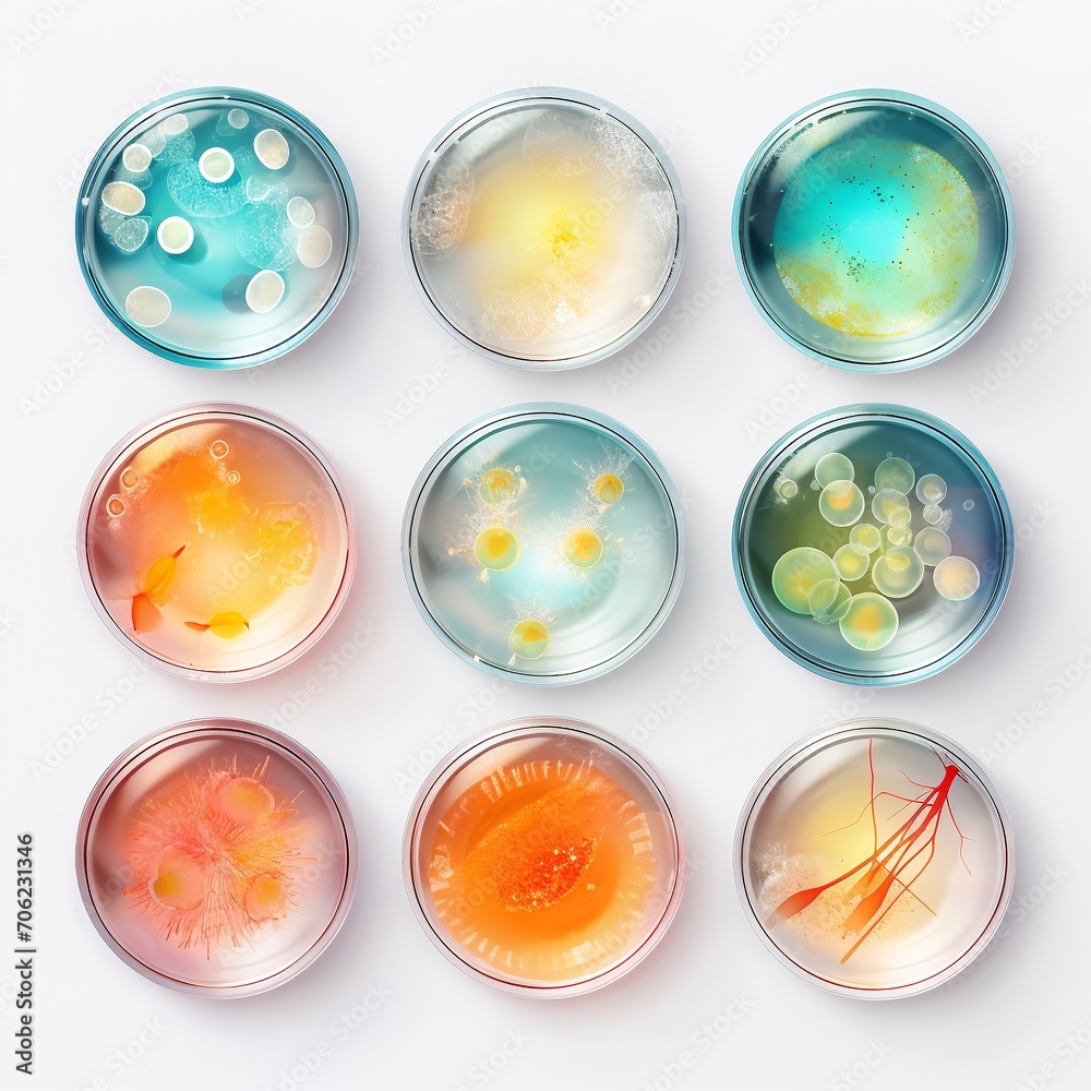 Bacteria and fungi in petri dishes on white background. Vector illustration. Bacteria and fungi in petri dishes on white background. Vector illustration.