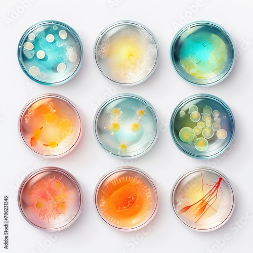 Bacteria and fungi in petri dishes on white background. Vector illustration.AI.