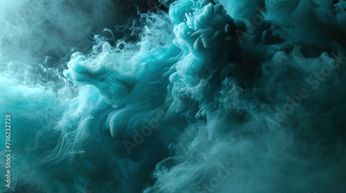  a mixture of blue and green smoke on a black and white background that looks like something out of a painting.