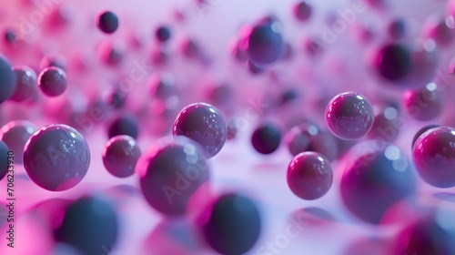  a group of pink and black balls floating in the air on a pink and blue surface with a white background.