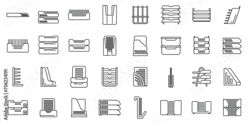 Paper tray icons set outline vector. Office rack storage. File work photo