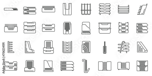 Paper tray icons set outline vector. Office rack storage. File work