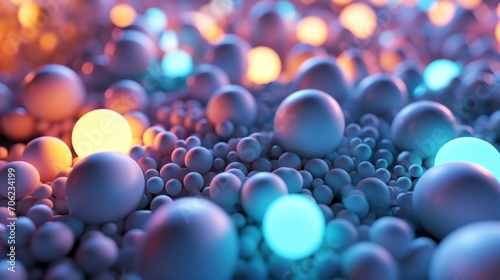  a bunch of balls that are sitting in the middle of a pile of blue, yellow and pink balls in the middle of the picture.