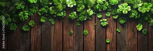 rustic wooden background with a Saint Patrick s Day theme and many wooden slats with shamrock leaves