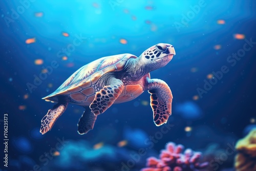 sea turtle floating under a starry night sky © primopiano