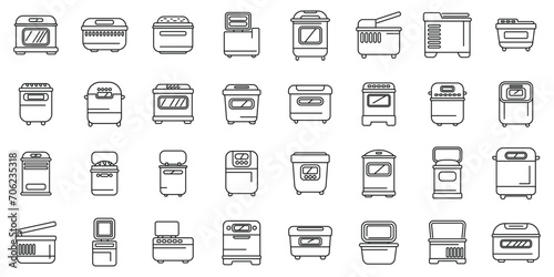 Bread maker icons set outline vector. Kitchen electric. Oven home bakery