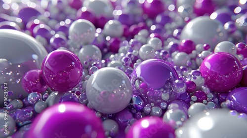  a bunch of purple and white balls floating in a pool of purple and white water with bubbles on the bottom of the balls.