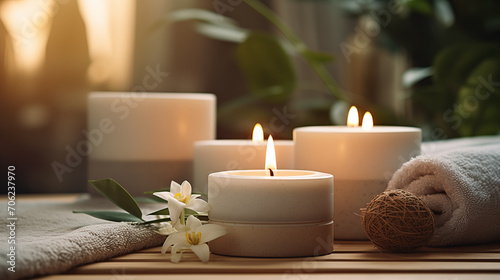 Spa Candles and Fresh Orchids for Luxury Beauty, Cosmetic, Skincare, Body Care, Aromatherapy, Spa Product Display Background,Soothing Serenity