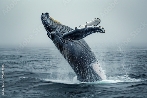 Humpback Whale Breaching in Ocean with Splash © ItziesDesign