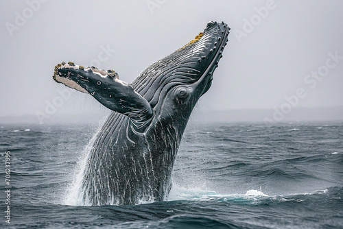 Humpback Whale Breaching in Ocean with Splash