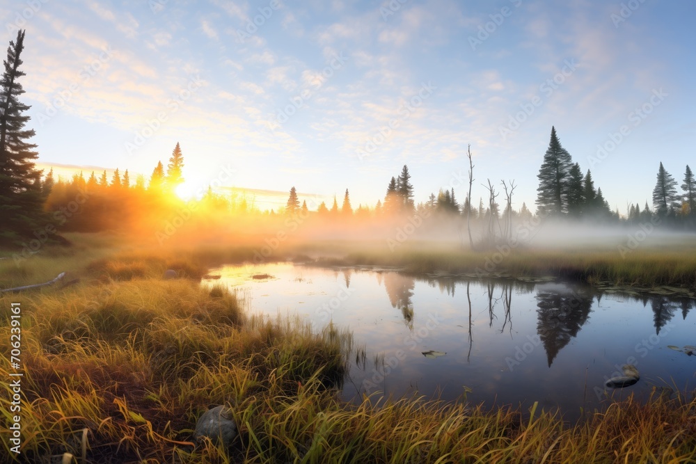 Obraz premium sunrise breaking over beaver pond